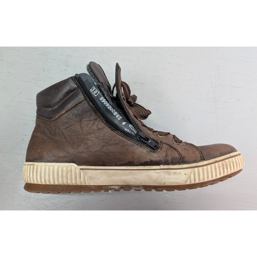 Remonte Brown Leather High Top Sneakers Sz 38 Side Zip Fleece Lined 8909200845 - Picture 7 of 13